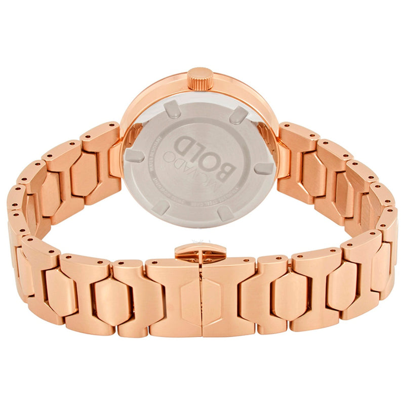Shop Movado Bold Crystal Pave Rose Gold Dial Rose Gold Steel Strap Watch For Women - 3600493 in USA