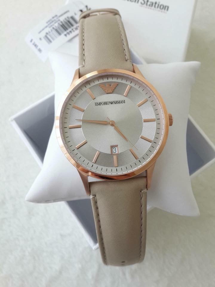 Emporio Armani Classic Quartz Silver Dial Beige Leather Strap Watch For Men - AR2464 Buy Now By Emporio Armani