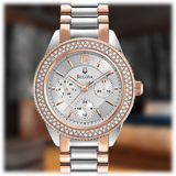 Bulova Crystal Collection Silver Dial Two Tone Steel Strap Watch for Women - 98N100 Buy Now By Bulova
