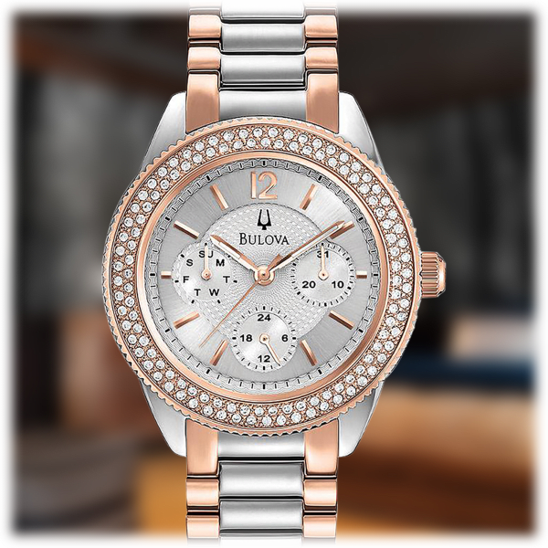 Bulova Crystal Collection Silver Dial Two Tone Steel Strap Watch for Women - 98N100 Buy Now By Bulova