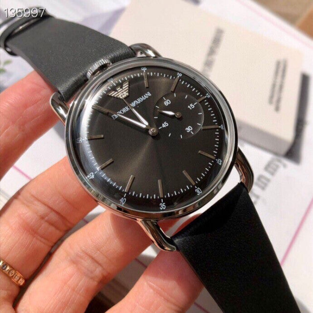 Emporio Armani Aviator Quartz Black Dial Black Leather Strap Watch For Men - AR11336 Buy Now By Emporio Armani