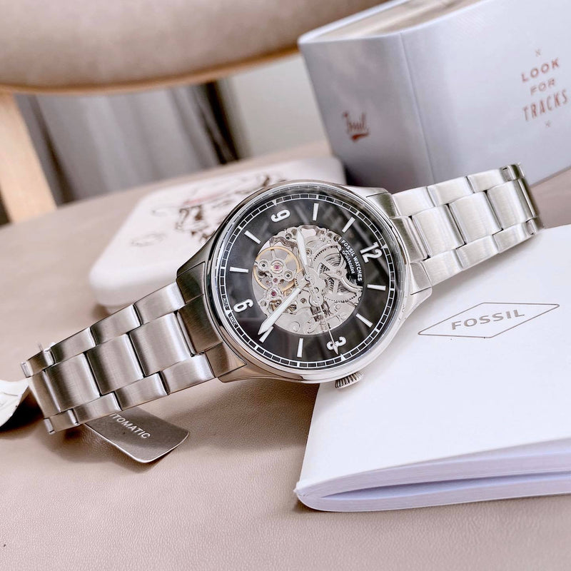 Fossil Forrester Automatic Skeleton Black Dial Silver Steel Strap Watch for Men - ME3180 Buy Now By Fossil