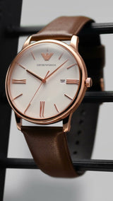 Emporio Armani Minimalist Quartz White Dial Brown Leather Strap Watch For Men - AR11572 Buy Now By Emporio Armani
