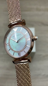Emporio Armani Gianni T Bar Mother of Pearl Dial Rose Gold Mesh Bracelet Watch For Women - AR11320 Buy Now By Emporio Armani