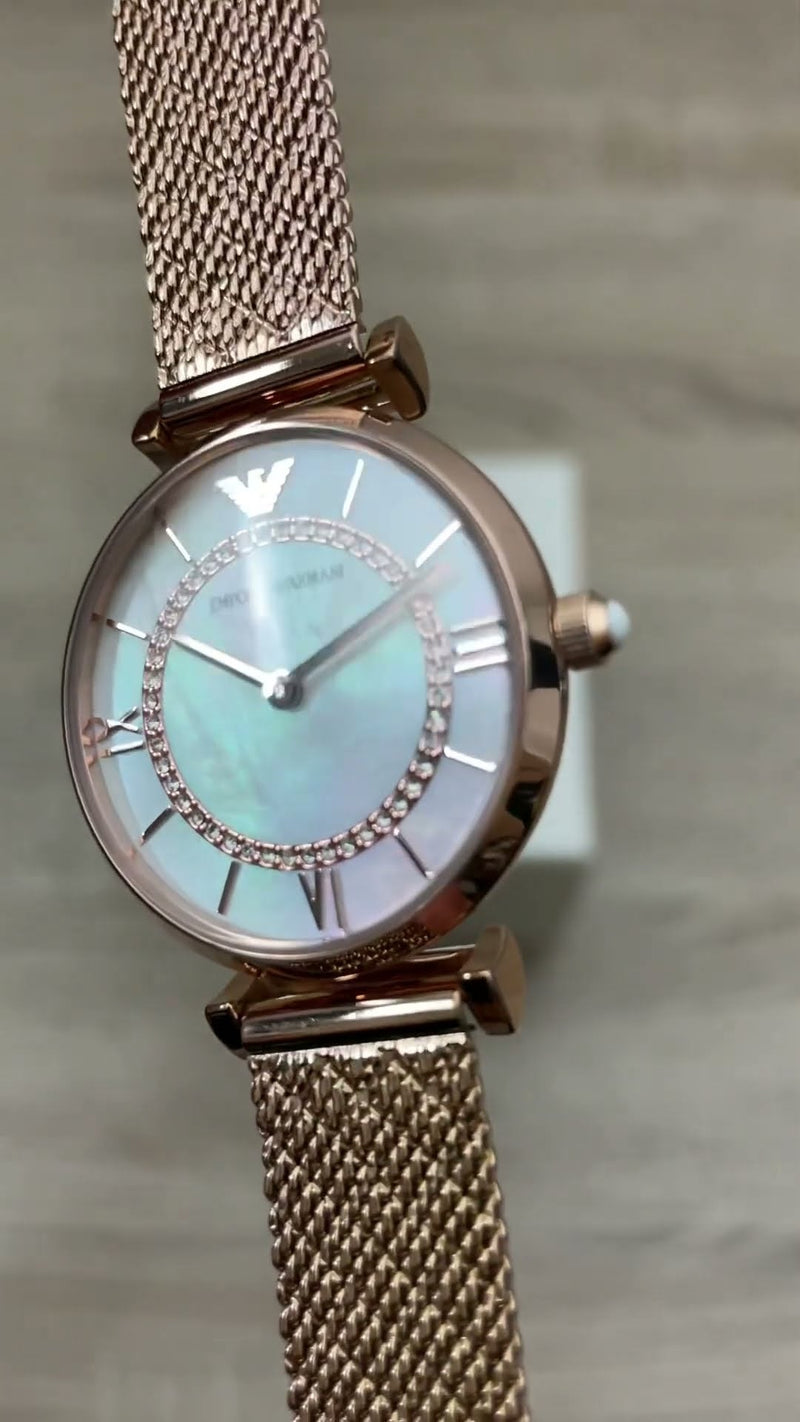 Emporio Armani Gianni T Bar Mother of Pearl Dial Rose Gold Mesh Bracelet Watch For Women - AR11320 Buy Now By Emporio Armani