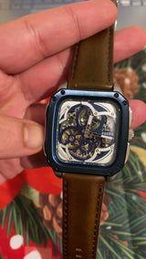 Fossil Inscription Automatic Skeleton Blue Dial Brown Leather Strap Watch for Men - BQ2571 Buy Now By Fossil