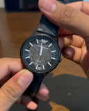 Emporio Armani Meccanico Automatic Black Dial Black Leather Strap Watch For Men - AR60042