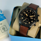 Fossil Retro Pilot Chronograph Brown Dial Brown Leather Strap Watch for Men - FS5833