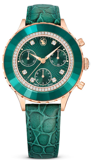 Swarovski Octea Chrono Green Dial Green Leather Strap Watch for Women - 5672931