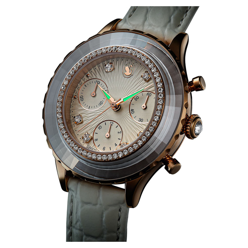 Swarovski Octea Chrono Crystals White Dial White Leather Strap Watch for Women - 5671150 Buy Now By Swarovski