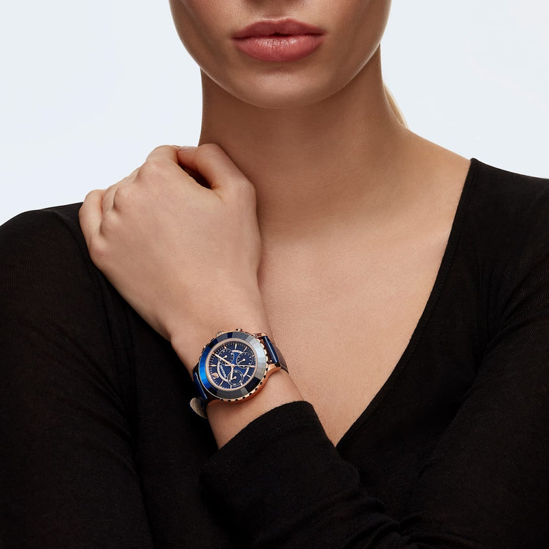 Swarovski Octea Lux Chrono Blue Dial Blue Leather Strap Watch for Women - 5563480 Buy Now By Swarovski