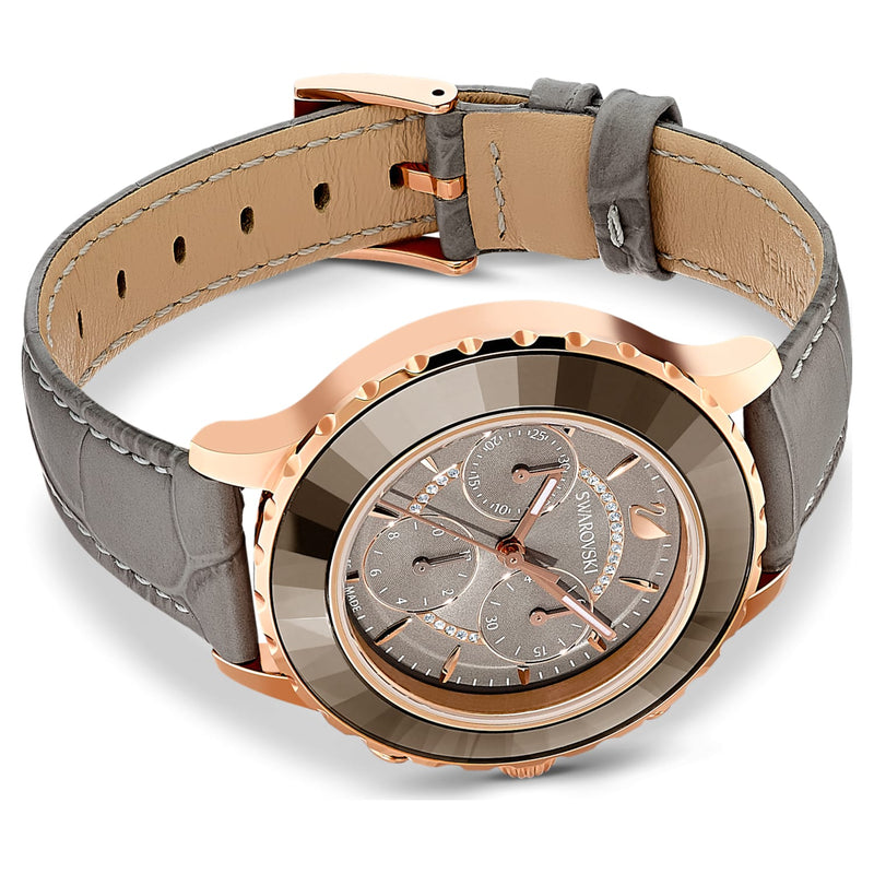 Swarovski Octea Lux Chrono Grey Dial Grey Leather Strap Watch for Women - 5452495 Buy Now By Swarovski