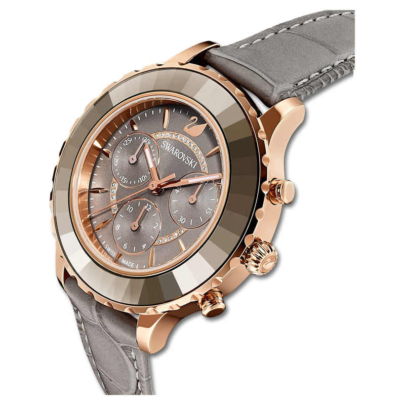 Swarovski Octea Lux Chrono Grey Dial Grey Leather Strap Watch for Women - 5452495 Buy Now By Swarovski