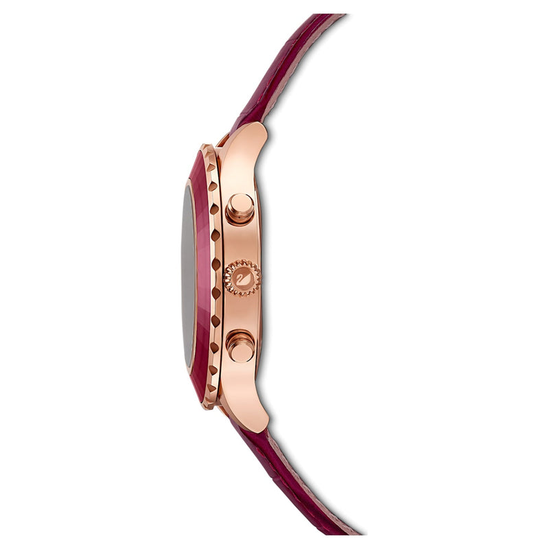 Shop Swarovski Octea Lux Chrono Red Dial Red Leather Strap Watch for Women - 5547642 in USA