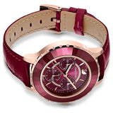 Shop Swarovski Octea Lux Chrono Red Dial Red Leather Strap Watch for Women - 5547642 in USA