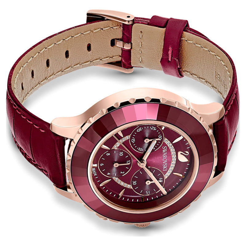 Shop Swarovski Octea Lux Chrono Red Dial Red Leather Strap Watch for Women - 5547642 in USA