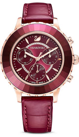 Shop Swarovski Octea Lux Chrono Red Dial Red Leather Strap Watch for Women - 5547642 in USA