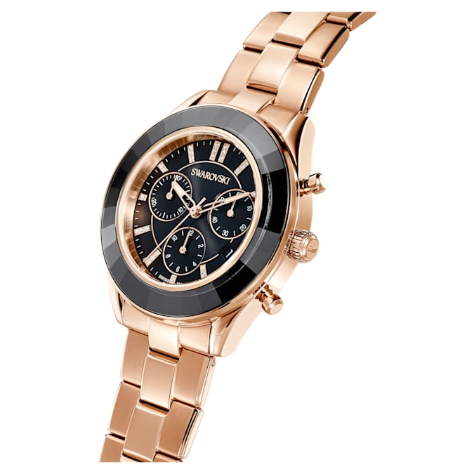 Shop Swarovski Octea Lux Sport Chronograph Black Dial Rose Gold Steel Strap Watch for Women - 5610478 in USA