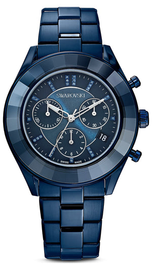 Swarovski Octea Lux Sport Chronograph Blue Dial Blue Steel Strap Watch for Women - 5610475