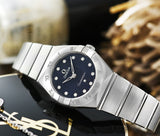 Shop Omega Constellation Manhattan Quartz Diamonds Blue Dial Silver Steel Strap Watch for Women - 131.10.25.60.53.001 in USA