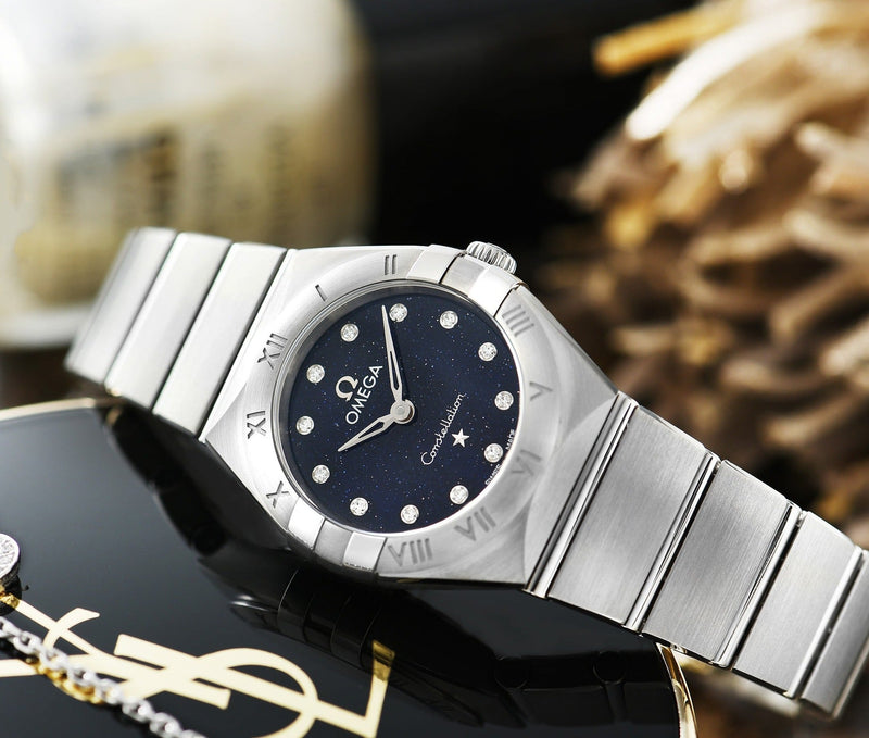 Shop Omega Constellation Manhattan Quartz Diamonds Blue Dial Silver Steel Strap Watch for Women - 131.10.25.60.53.001 in USA