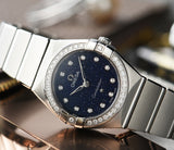 Shop Omega Constellation Manhattan Quartz Diamonds Blue Dial Silver Steel Strap Watch for Women - 131.15.25.60.53.001 in USA