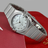 Shop Omega Constellation Manhattan Quartz Diamonds Mother of Pearl Dial Silver Steel Strap Watch for Women - 131.15.25.60.55.001 in USA