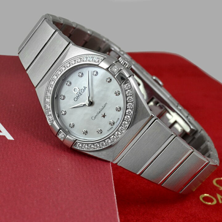 Shop Omega Constellation Manhattan Quartz Diamonds Mother of Pearl Dial Silver Steel Strap Watch for Women - 131.15.25.60.55.001 in USA