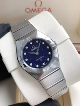 Shop Omega Constellation Manhattan Quartz Diamonds Blue Dial Silver Steel Strap Watch for Women - 131.10.25.60.53.001 in USA