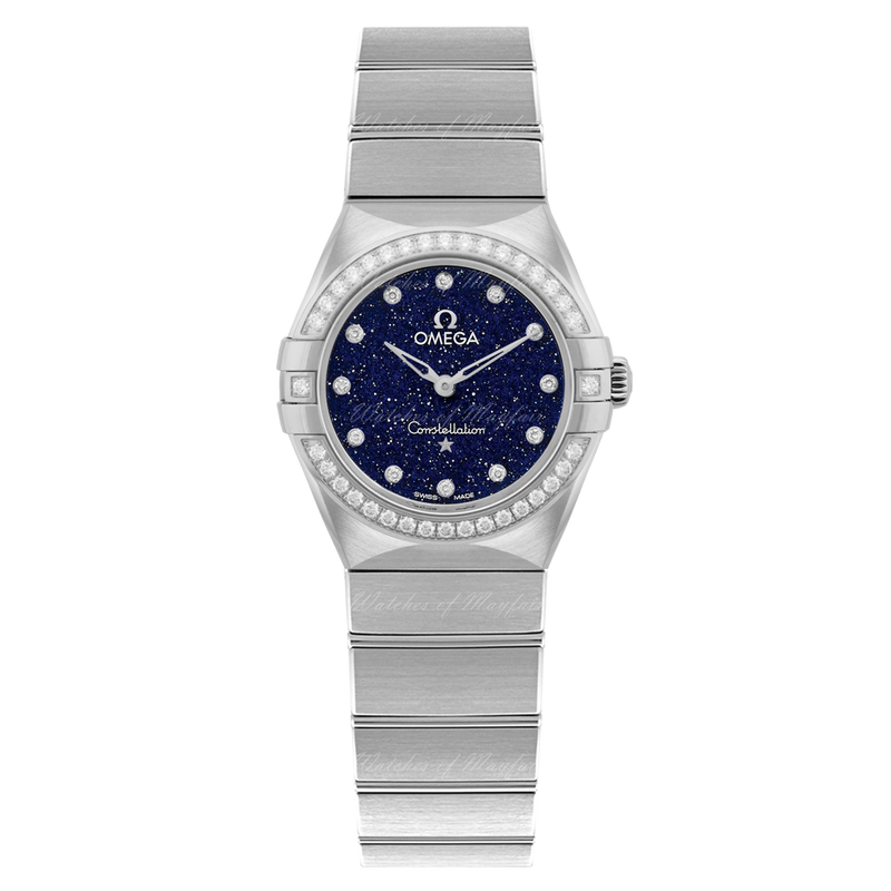 Shop Omega Constellation Manhattan Quartz Diamonds Blue Dial Silver Steel Strap Watch for Women - 131.15.25.60.53.001 in USA