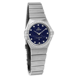 Shop Omega Constellation Manhattan Quartz Diamonds Blue Dial Silver Steel Strap Watch for Women - 131.15.25.60.53.001 in USA