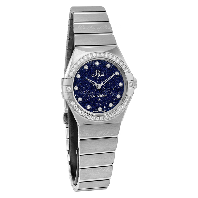 Shop Omega Constellation Manhattan Quartz Diamonds Blue Dial Silver Steel Strap Watch for Women - 131.15.25.60.53.001 in USA