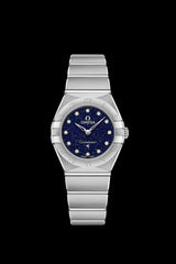 Shop Omega Constellation Manhattan Quartz Diamonds Blue Dial Silver Steel Strap Watch for Women - 131.10.25.60.53.001 in USA