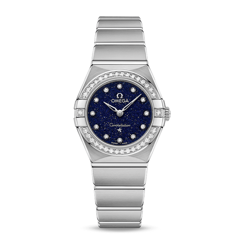 Shop Omega Constellation Manhattan Quartz Diamonds Blue Dial Silver Steel Strap Watch for Women - 131.15.25.60.53.001 in USA
