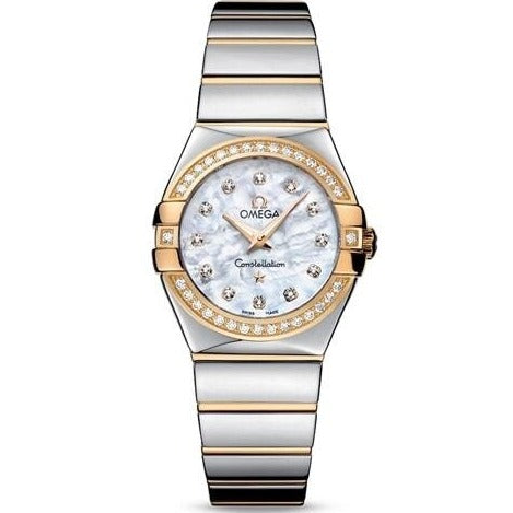 Shop Omega Constellation Diamonds Mother of Pearl Dial Two Tone Steel Strap Watch for Women - 123.25.27.60.55.006 in USA