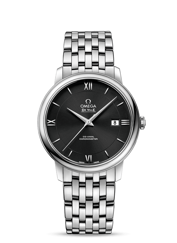 Omega De Ville Prestige Co-Axial Black Dial Silver Steel Strap Watch for Men - 424.10.40.20.01.001