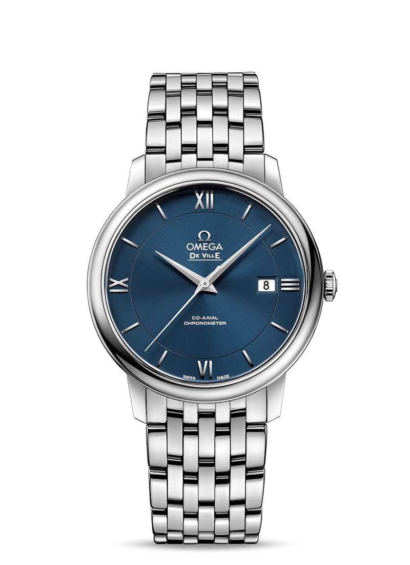 Shop Omega De Ville Prestige Co-Axial Orbis Blue Dial Silver Steel Strap Watch for Men - 424.10.40.20.03.001 in USA