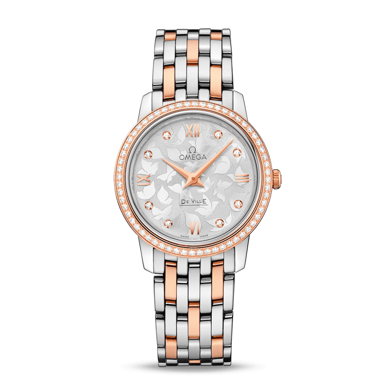 Shop Omega De Ville Prestige Quartz Diamonds Silver Dial Two Tone Steel Strap Watch for Women - 424.25.27.60.52.001 in USA