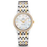 Shop Omega De Ville Prestige Quartz Diamonds Mother of Pearl Dial Two Tone Steel Strap Watch for Women - 424.25.27.60.55.001 in USA
