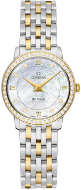 Shop Omega De Ville Prestige Quartz Diamonds Mother of Pearl Dial Two Tone Steel Strap Watch for Women - 424.25.27.60.55.001 in USA