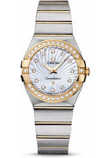 Shop Omega Constellation Diamonds Mother of Pearl Dial Two Tone Steel Strap Watch for Women - 123.25.27.60.55.006 in USA