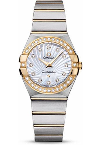 Shop Omega Constellation Diamonds Mother of Pearl Dial Two Tone Steel Strap Watch for Women - 123.25.27.60.55.006 in USA