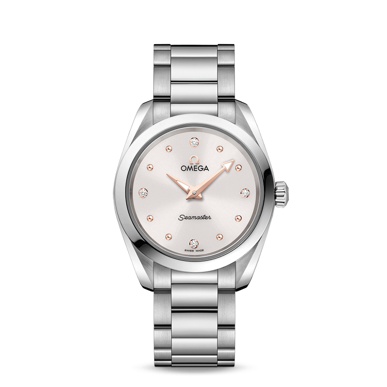 Shop Omega Seamaster Aqua Terra Quartz Diamond Silver Dial Silver Steel Strap Watch for Women - 220.10.28.60.54.001 in USA