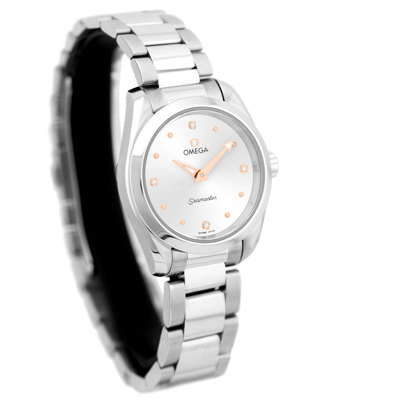 Shop Omega Seamaster Aqua Terra Quartz Diamond Silver Dial Silver Steel Strap Watch for Women - 220.10.28.60.54.001 in USA
