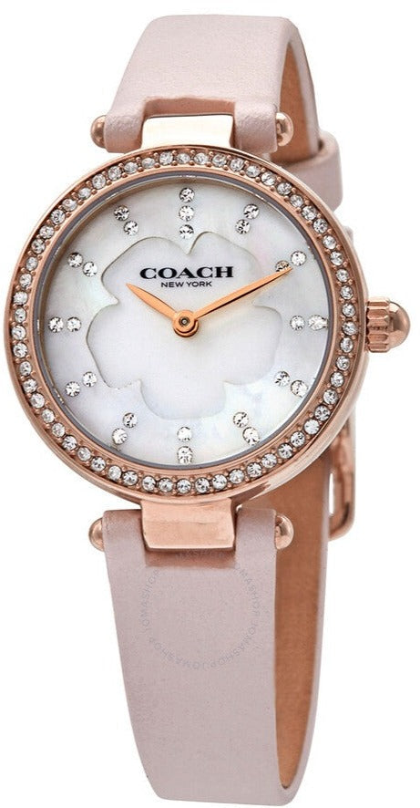 Shop Coach Perry Diamonds Mother of Pearl Dial Pink Leather Strap Watch for Women - 14503190 in USA