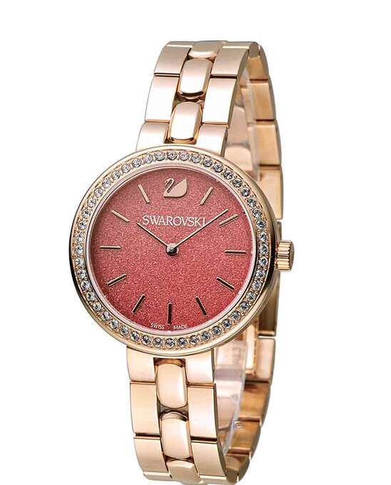 Shop Swarovski Daytime Quartz Coral Dial Rose Gold Steel Strap Watch for Women - 5182250 in USA