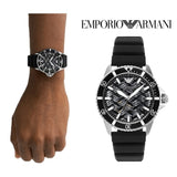 Emporio Armani Sea Explorer Meccanico Automatic Black Dial Black Silicone Strap Watch For Men - AR60062