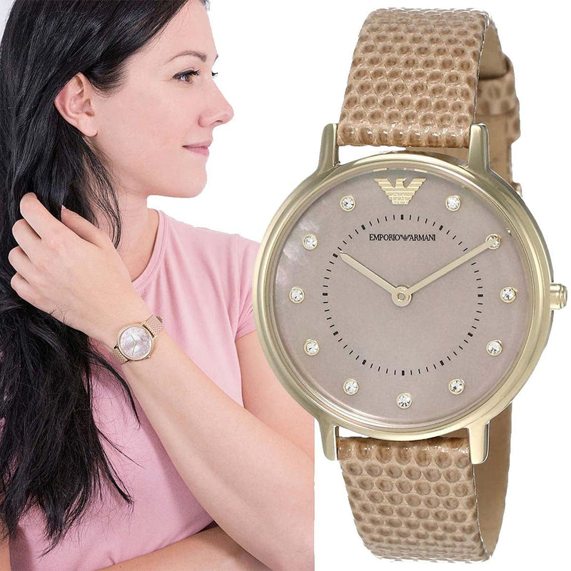 Emporio Armani Kappa Quartz Mother of Pearl Taupe Dial Brown Leather Strap Watch For Men - AR11151 Buy Now By Emporio Armani
