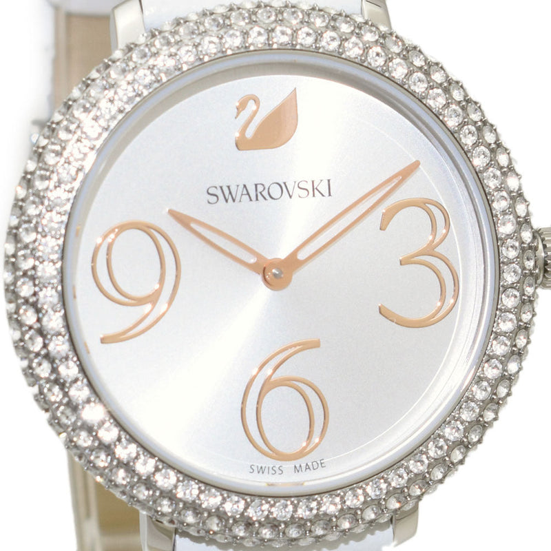 Shop Swarovski Crystal Frost Silver Dial White Leather Strap Watch for Women - 5484070 in USA