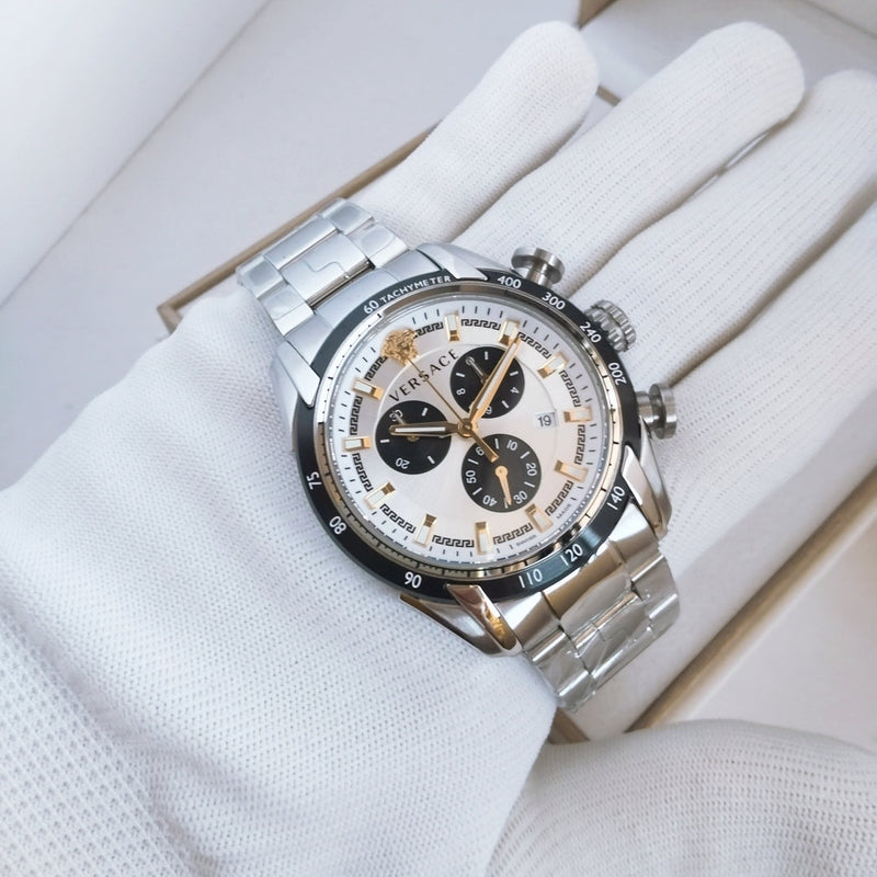 Versace V-Ray Chronograph Quartz Silver Dial Silver Steel Strap Watch For Men - VE2I00321 Buy Now By Versace